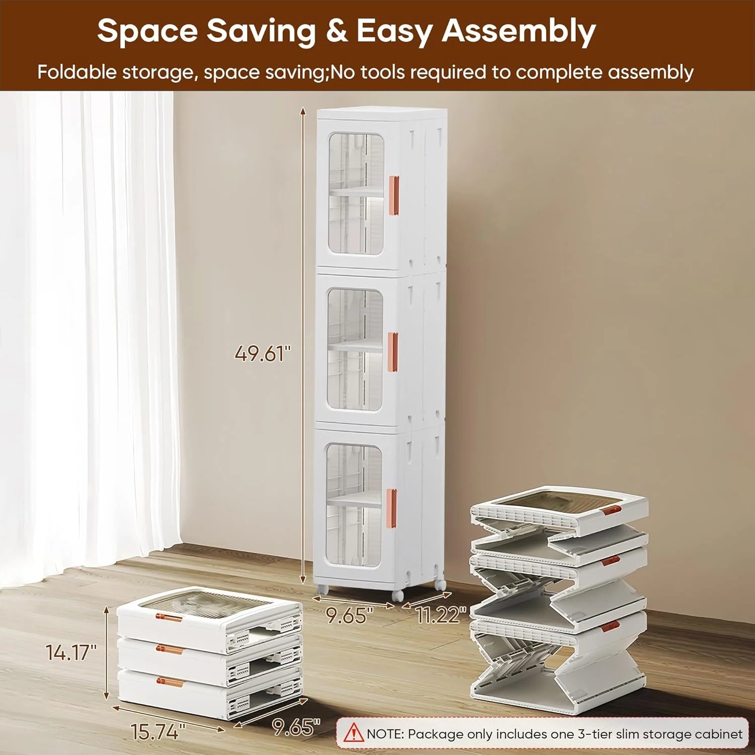 Slim Kitchen Pantry Storage Cabinet with Doors and Shelves, Tiers Plastic Narrow Storage Organizer Collapsible for Garage, Pantry & Home