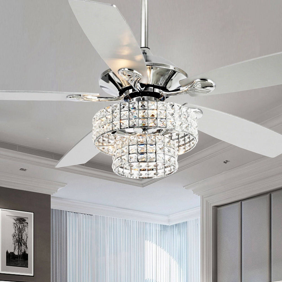 52 - Inch Chrome 4 - Light Crystal Shade Ceiling Fan - 52 - in - Remote for Bedroom, Living Room & Home Comfort