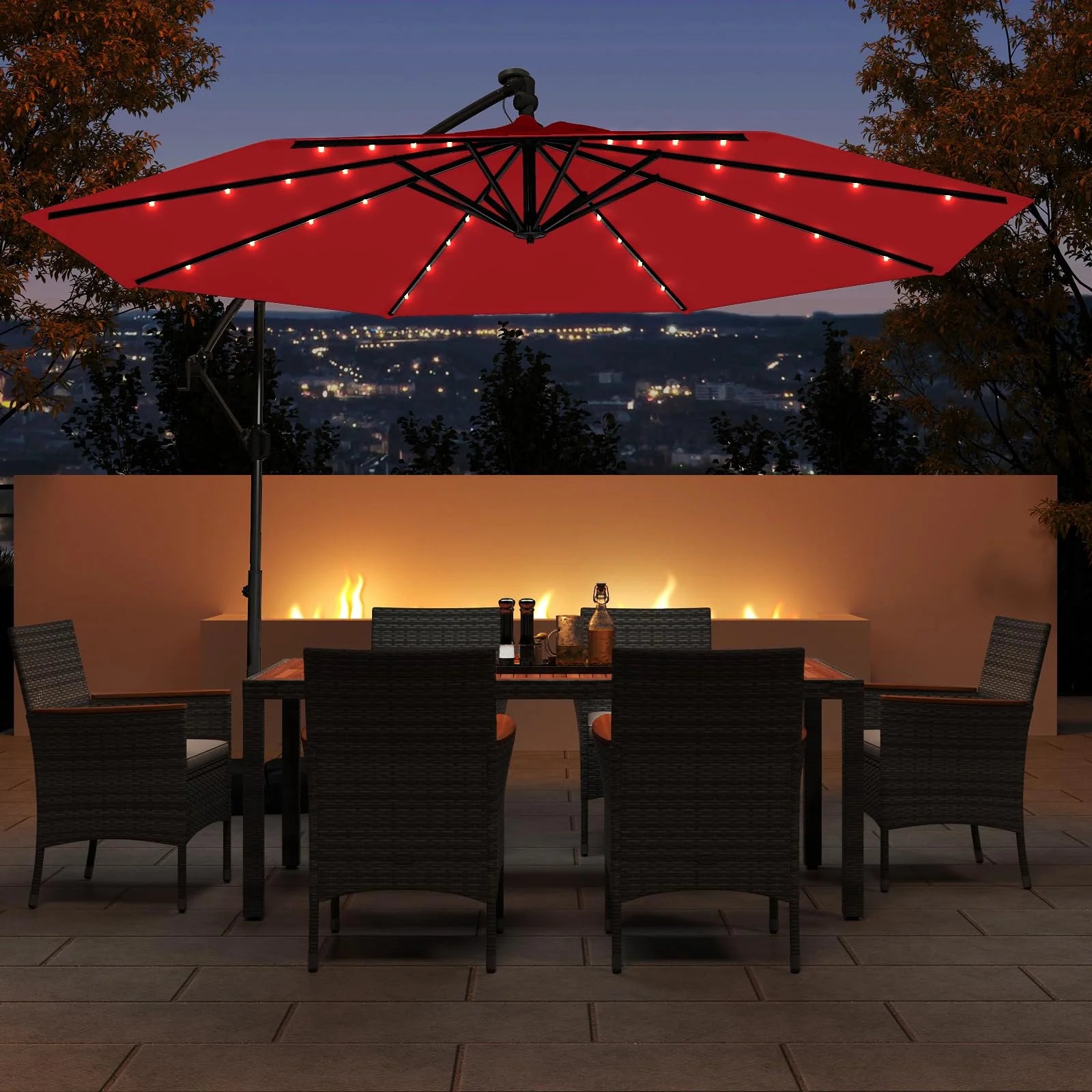 Tangkula 10ft Solar Patio Umbrella with Base Included for Home, Patio & Room Decor