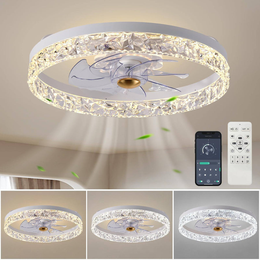 2024 Upgraded Caxsrfyk Ceiling Fan 3098 White Ceiling Fans with Lights App & Remote Control, 6 Wind Speeds Modern Ceiling Fan, Timing & 3 LED Color